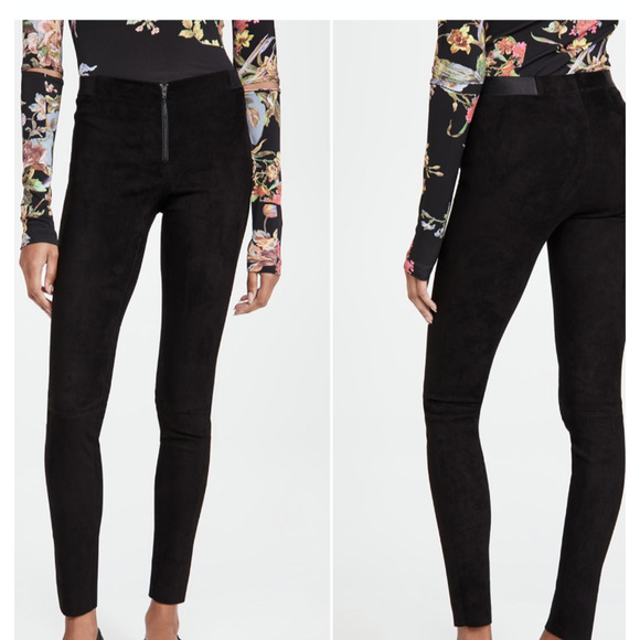 Alice + Olivia 2 Suede Leather Pants Y2K Front Zip Skinny Stretch Leggings - Picture 2 of 12